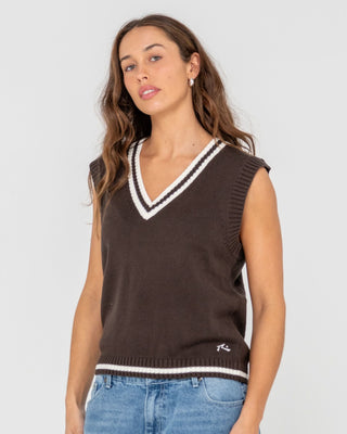 Woman wearing Nero Sleeveless Knit Vest in Java