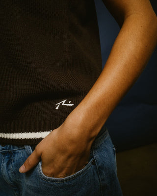 Woman wearing Nero Sleeveless Knit Vest in Java