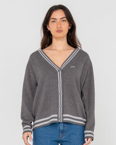 Woman wearing Cambridge Oversized Cardigan in Grey