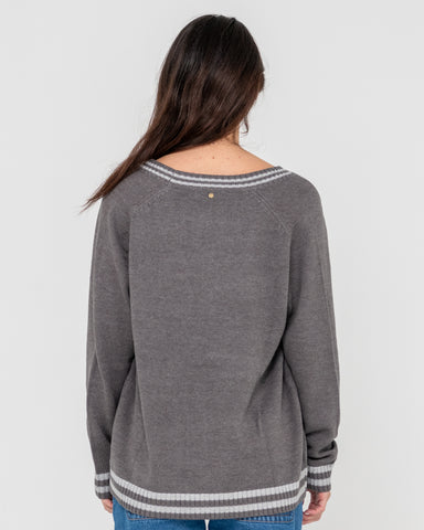 Woman wearing Cambridge Oversized Cardigan in Grey