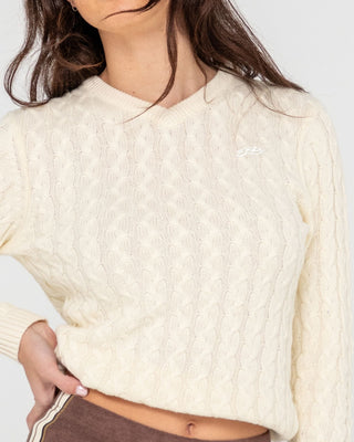 Woman wearing Collegiate Long Sleeve Vee Neck Knit in Snow