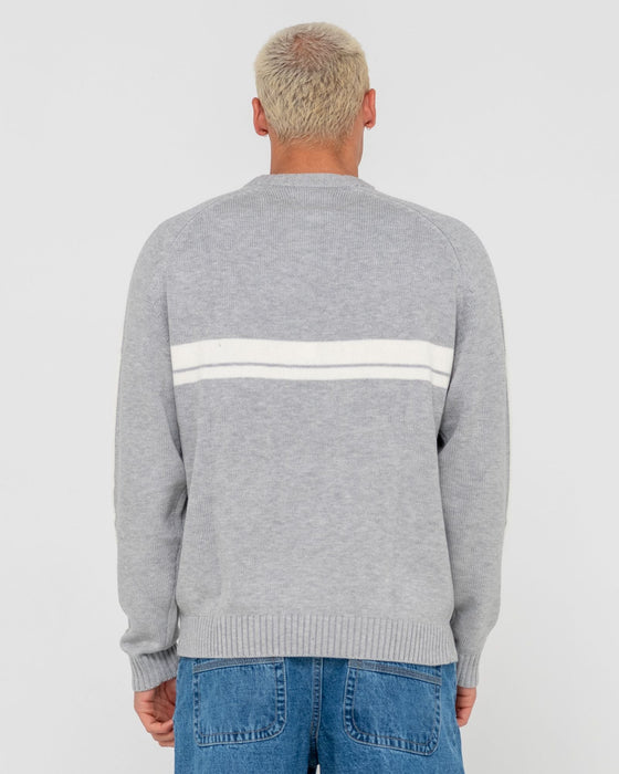 man-wearing-white-lines-2-0-knitted-crew-in-grey-marle