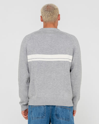 Man wearing White Lines 2.0 Knitted Crew in Grey