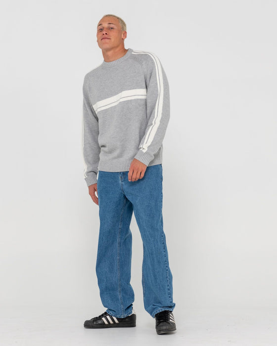 man-wearing-white-lines-2-0-knitted-crew-in-grey-marle