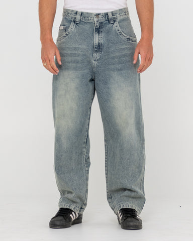 Man wearing Flip Daddy Tapeless Jean-dirty Dawg in Blue