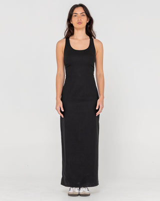 Woman wearing Cross Back Maxi Dress in Black