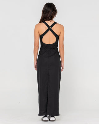 Woman wearing Cross Back Maxi Dress in Black