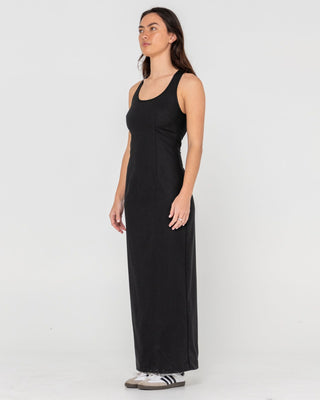 Woman wearing Cross Back Maxi Dress in Black