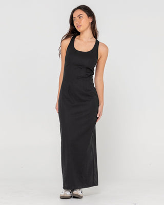 Woman wearing Cross Back Maxi Dress in Black