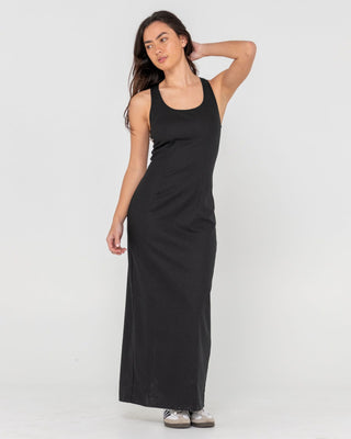 Woman wearing Cross Back Maxi Dress in Black