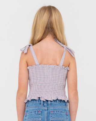 Girl wearing Pinky Tie Top Girls in Soft Orchid