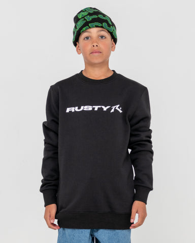 Boy wearing Vital 2.0 Rusty Crew Neck Boys in Black