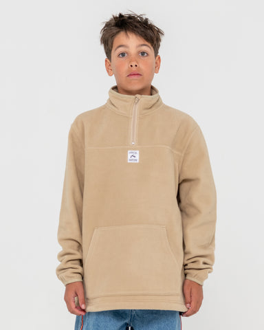 Boy wearing Core Division Fleece Quarter Zip Boys in Brown