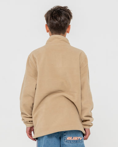 Boy wearing Core Division Fleece Quarter Zip Boys in Brown