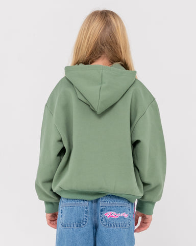 Girl wearing Rusty Essentials Hooded Fleece Girls in Green