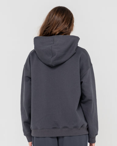 Woman wearing Rusty Essentials Oversized Hooded Fleece in Grey