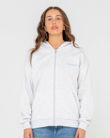 Woman wearing Flip Mommy Oversize Zip Hooded Fleece in Grey