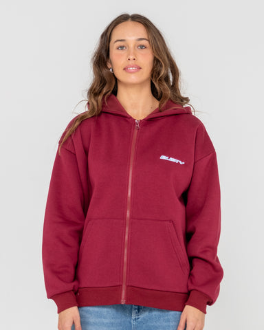 Woman wearing Flip Mommy Oversize Zip Hooded Fleece in Brown