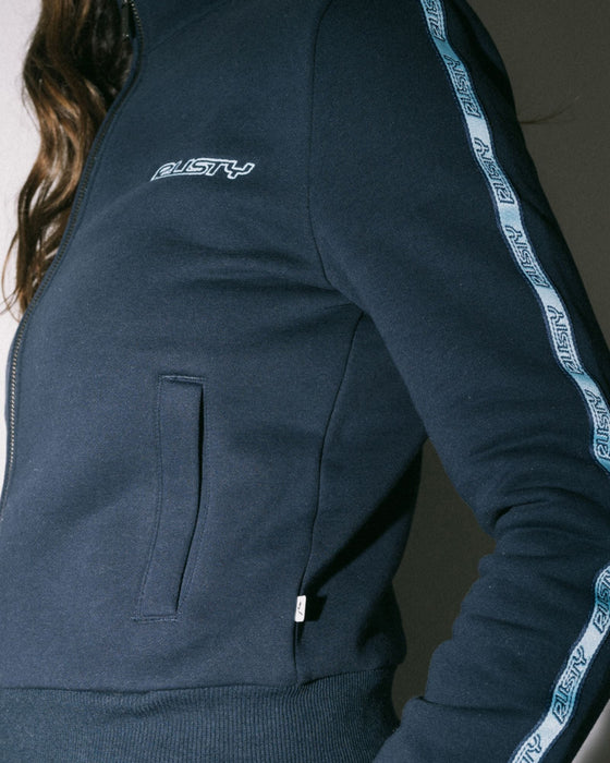 woman-wearing-midnights-long-sleeve-zip-through-fleece-in-atlantic-blue