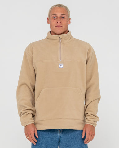 Man wearing Core Division Polar Fleece Quarter Zip in Brown