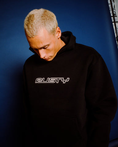 Man wearing Flip Daddy Hooded Fleece in Black