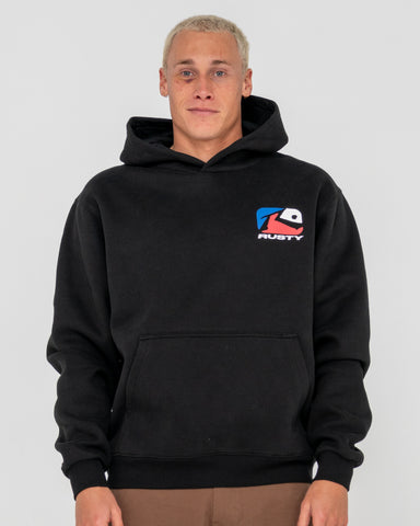 Man wearing Phenom Hooded Fleece in Black