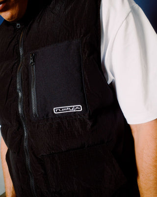 Man wearing Rippa Puffer Vest in Black
