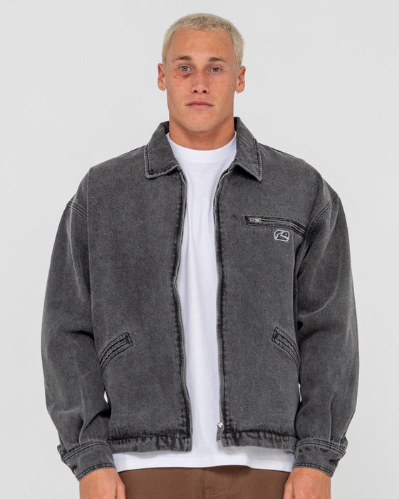 man-wearing-arc-up-denim-jacket-in-stone-black