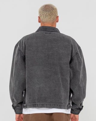 Man wearing Arc Up Denim Jacket in Stone Black