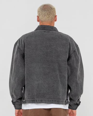 Man wearing Arc Up Denim Jacket in Black