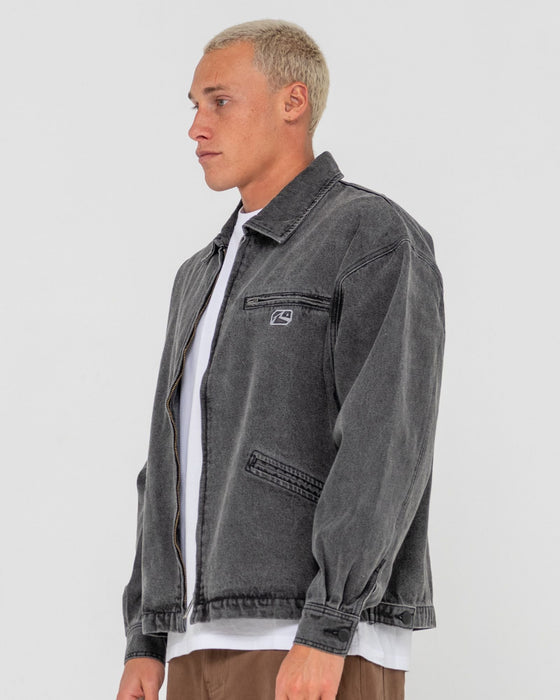 man-wearing-arc-up-denim-jacket-in-stone-black