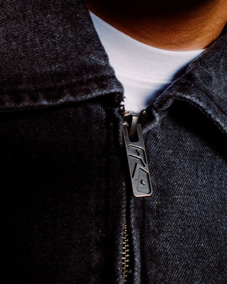 Man wearing Arc Up Denim Jacket in Stone Black