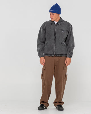 Man wearing Arc Up Denim Jacket in Stone Black