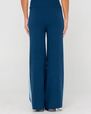 Woman wearing Amelia Stripe Wide Leg Pant in Atlantic Blue