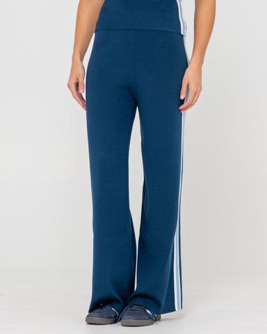 Woman wearing Amelia Stripe Wide Leg Pant in Blue