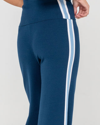Woman wearing Amelia Stripe Wide Leg Pant in Atlantic Blue