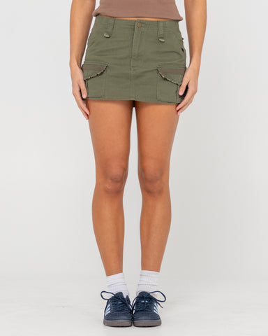 Woman wearing Tank Girl Low Rise Mini Skirt in Green