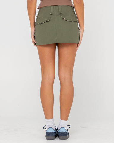 Woman wearing Tank Girl Low Rise Mini Skirt in Green