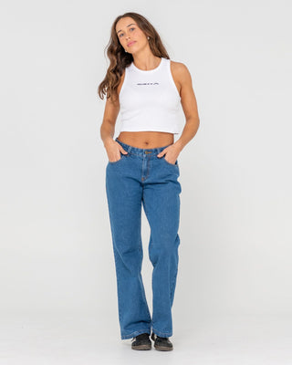 Woman wearing Essentials Ribbed Skimmer Length Tank in White