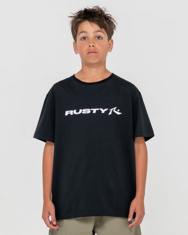 Boy wearing Vital Rusty Tee Boys in Black