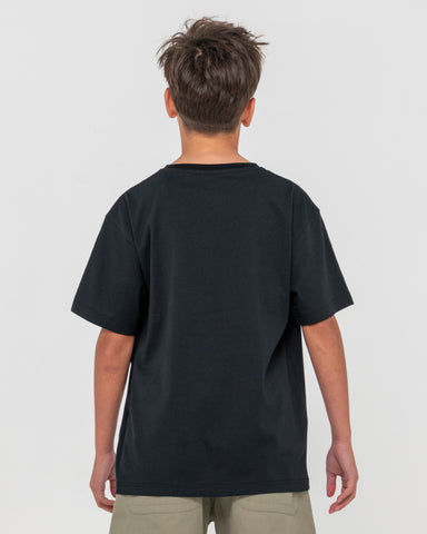 Boy wearing Vital Rusty Tee Boys in Black