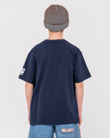 Boy wearing Jetsetter Tee Boys in Blue