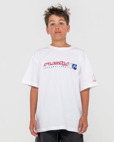 Boy wearing Jetsetter Tee Boys in White