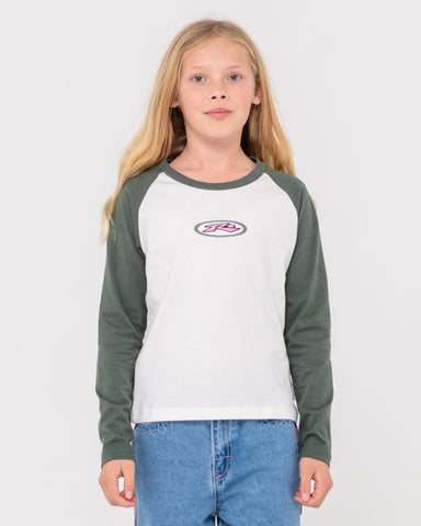 Girl wearing Heritage Long Sleeve Tee Girls in Brown