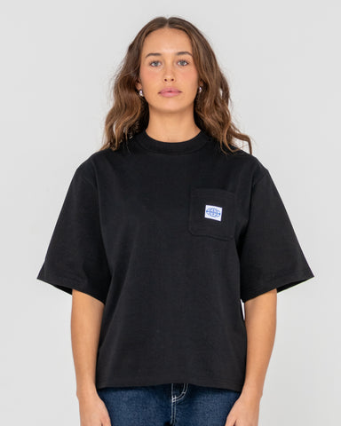 Woman wearing Steezey Cropped Boxy Tee in Black