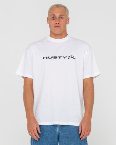 Man wearing Vital Rusty Short Sleeve Tee in White