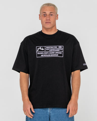 Man wearing Restricted Short Sleeve Tee in Black