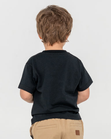 Boy wearing Vital Rusty Short Sleeve Tee Runts in Black