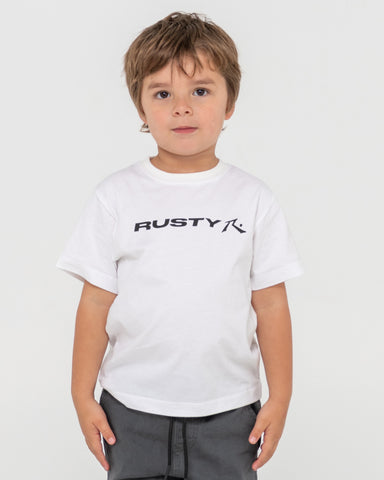 Boy wearing Vital Rusty Short Sleeve Tee Runts in White