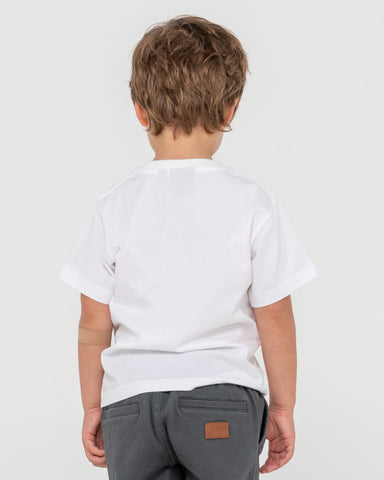 Boy wearing Vital Rusty Short Sleeve Tee Runts in White